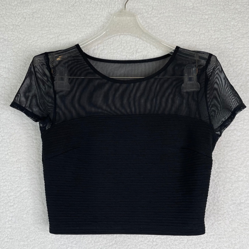 Silence + Noise Anthropologie Black Mesh Crop Top Ribbed Bandage‎ Side Zip Small